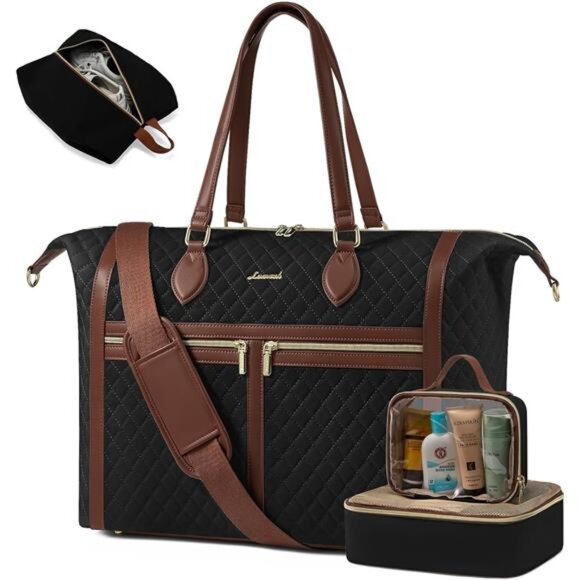 Duffle Bag With Shoes Compartment, Black Brown - Picture 1 of 6